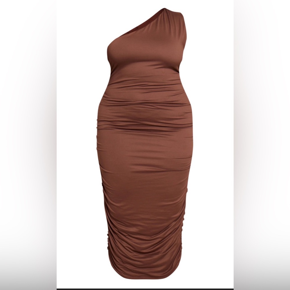 SHEIN One Shoulder Brown Dress Strechy Classy size 2XL